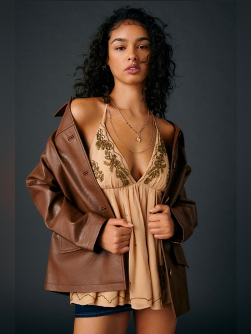 UO Embellished Babydoll Halter Top
